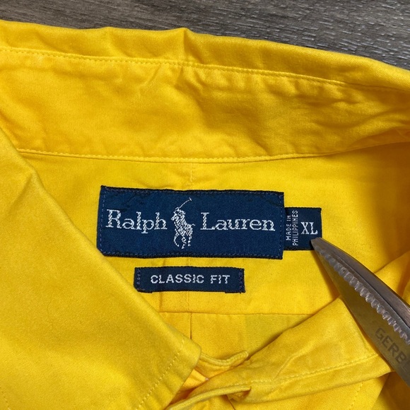 Vintage Ralph Lauren Yellow Short Sleeve Button-Up Shirt Size XL Navy Pony - Picture 5 of 8